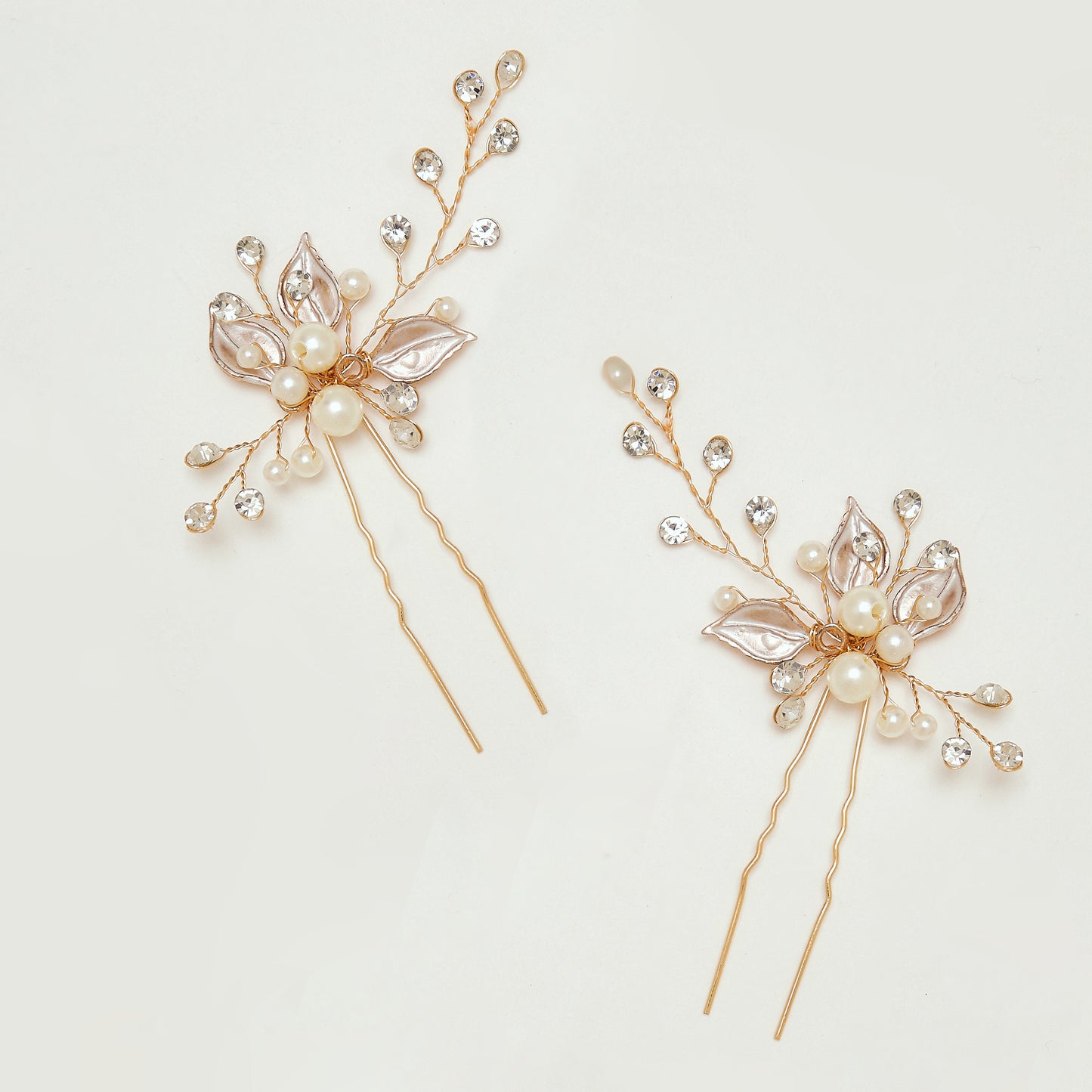 Gold Crystal Hair Pins Bridal Pins Wedding Gold Crystal and Pearl Combs