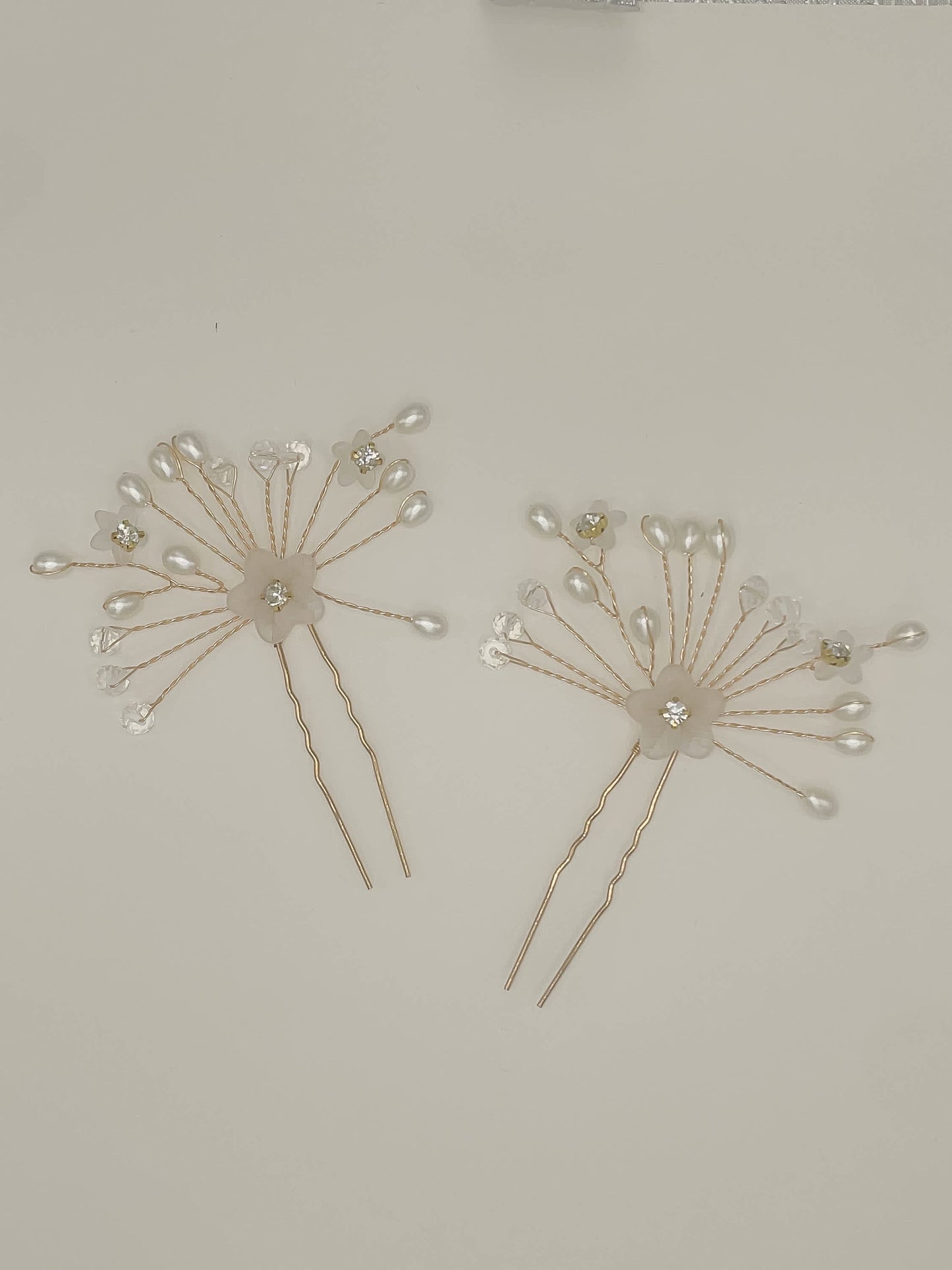 Gold crystal pins, Gold hair pins, Gold pearl and crystal hair pins