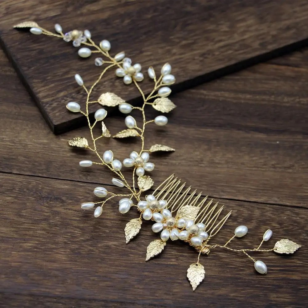 Gold Leaf Crystal Hair Pins Bridal Pins Wedding Crystal and Pearl Combs