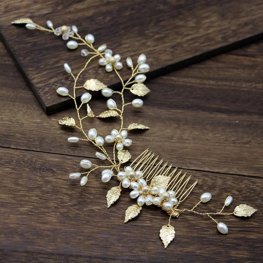 Gold Leaf Crystal Hair Pins Bridal Pins Wedding Crystal and Pearl Combs