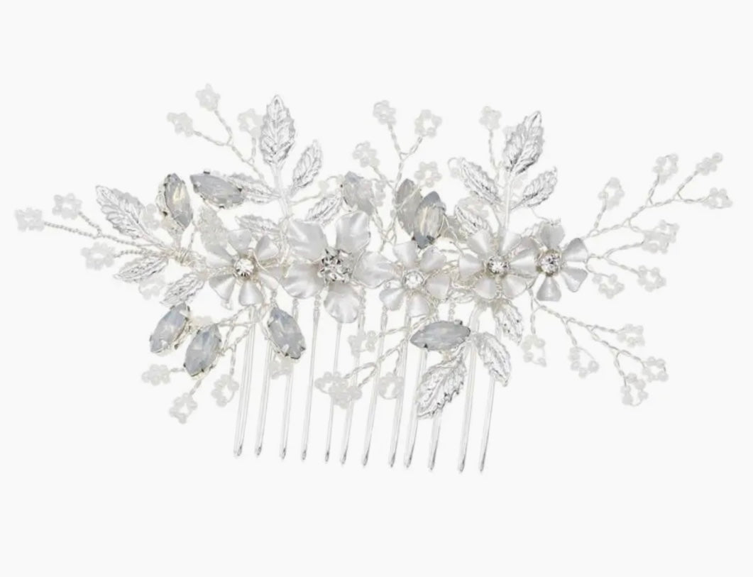 Crystal Hair Pins Silver Hair Com Bridal Hair Hair pins with Pearls and Leaves